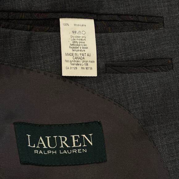 Lauren Ralph Lauren Suit Wool Charcoal Crosshatch Texture 44 Short/40W x 28.5L** - Picture 7 of 13